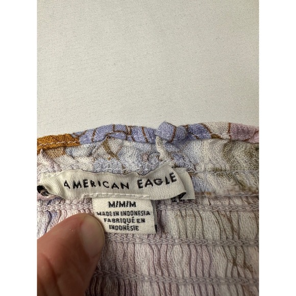 American Eagle Floral Smocked Cami Top Medium Purple Brown Sleeveless - Picture 4 of 11